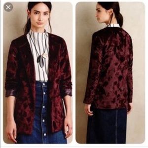 Anthropologie Maroon Faux Fur Jacket Blazer